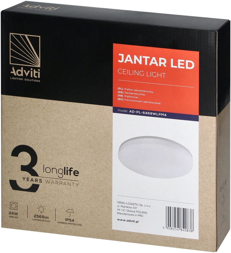 Orno JANTAR LED 24W, lubinis šviestuvas, 2565lm, IP54, 4000K, PC gaubtas