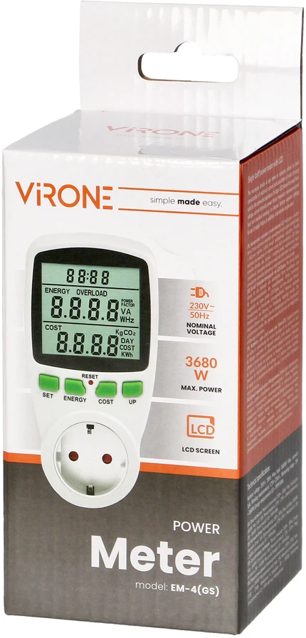 Orno Jednotaryfowy Vieno tarifo vatmetras, energijos skaičiuoklė su LCD ekranu, vieno tarifo, įmontuota baterija, „Schuko“ versija