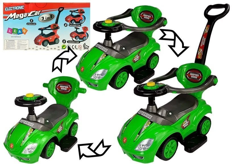 Lean Cars Paspiriama mašinėlė-stumdukas Mega Car 3in1, žalia