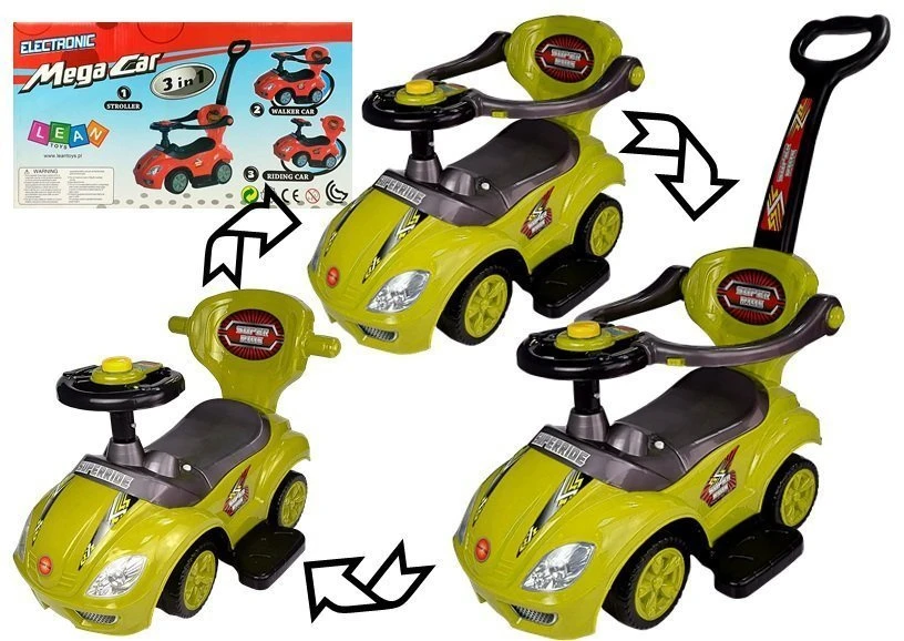 Lean Cars Paspiriama mašinėlė-stumdukas Mega Car 3in1, geltona
