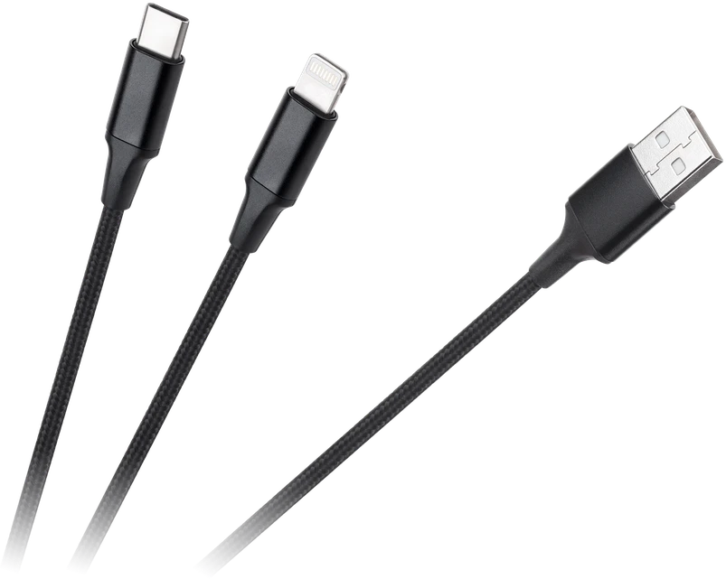 Cabletech Kabelis USB A kištukas - USB C kištukas/Lightning kištukas (2in1) 1m