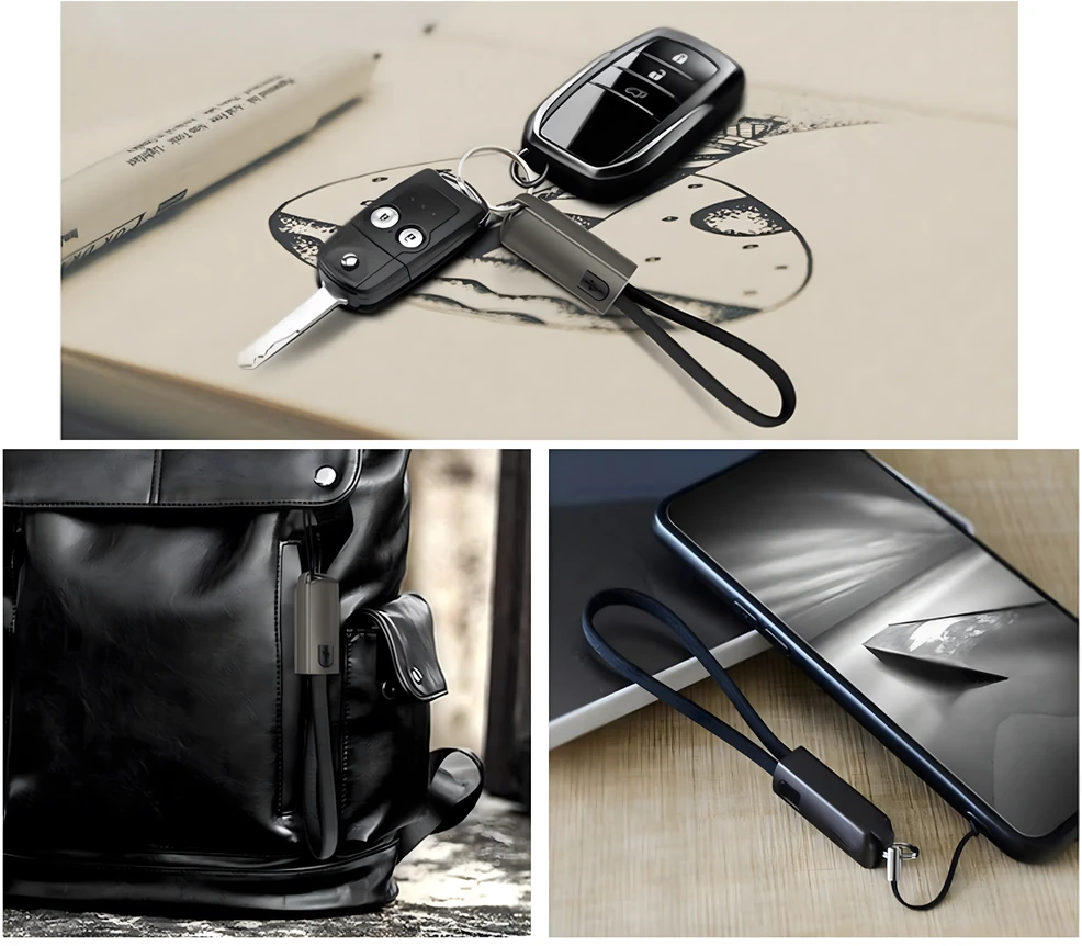 Kabelis Laidinis įkroviklis, raktų pakabukas, duomenų dirželis, USB-C - USB-A, greitas įkrovimas