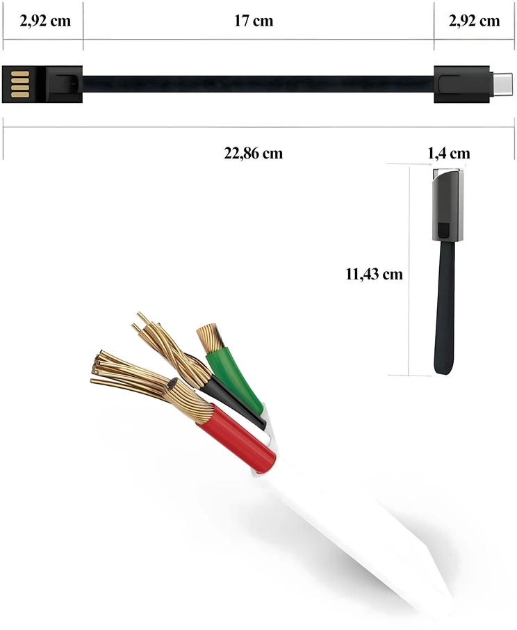 Kabelis Laidinis įkroviklis, raktų pakabukas, duomenų dirželis, USB-C - USB-A, greitas įkrovimas