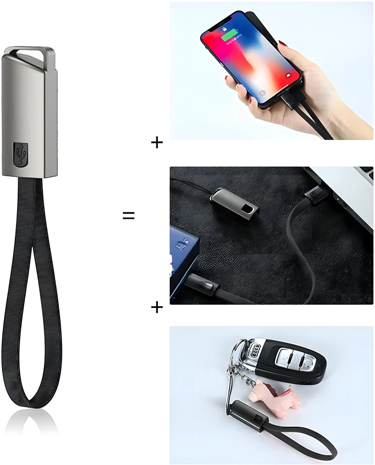 Kabelis Laidinis įkroviklis, raktų pakabukas, duomenų dirželis, USB-C - USB-A, greitas įkrovimas