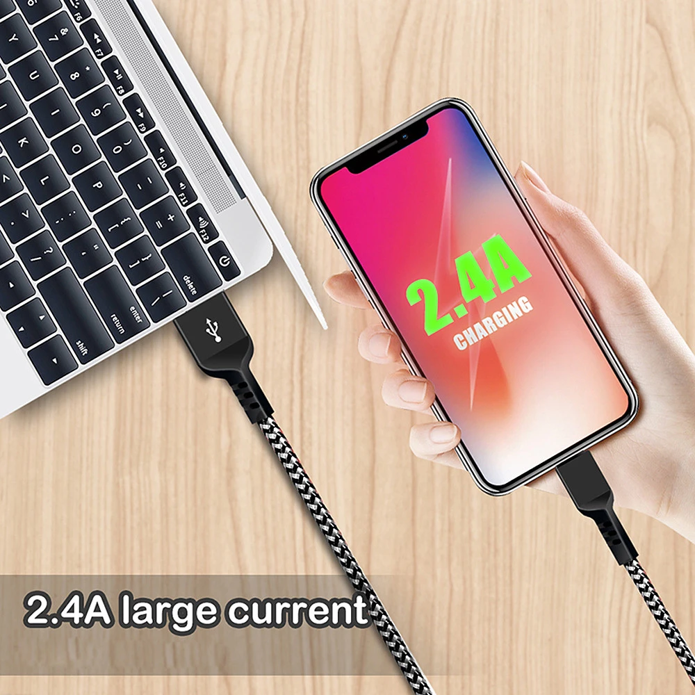 Kabelis „Maclean“ „microUSB“ laidas, palaikantis „Fast Charge 2.4A“, duomenų perdavimas, 5V/2.4A, juodas, 1 m ilgio, MCE473