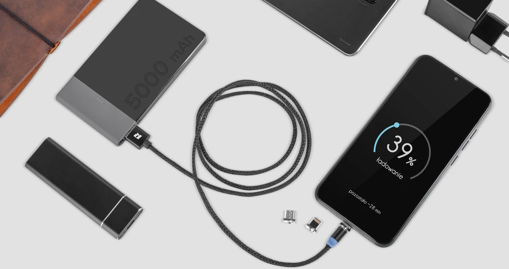 Rebel Magnetinis USB kabelis 3in1 microUSB USB C Lightning 1m Juodas