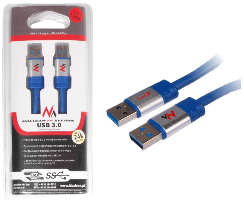 MACLEAN MCTV-606 Maclean MCTV-606 USB 3.0 AM – AM kabelis 1,8 m
