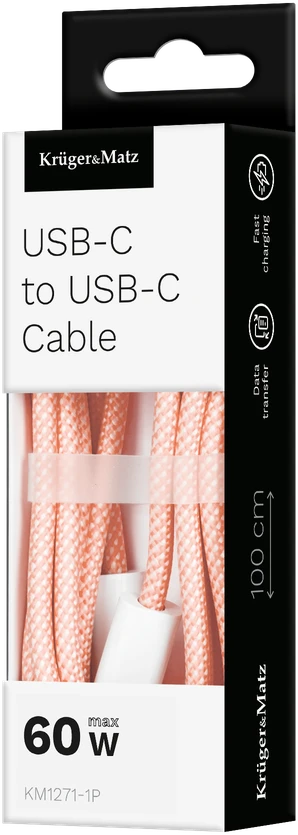 USB Type C – USB Type C laidas 60 W 1 m rožinis Kruger & Matz Basic