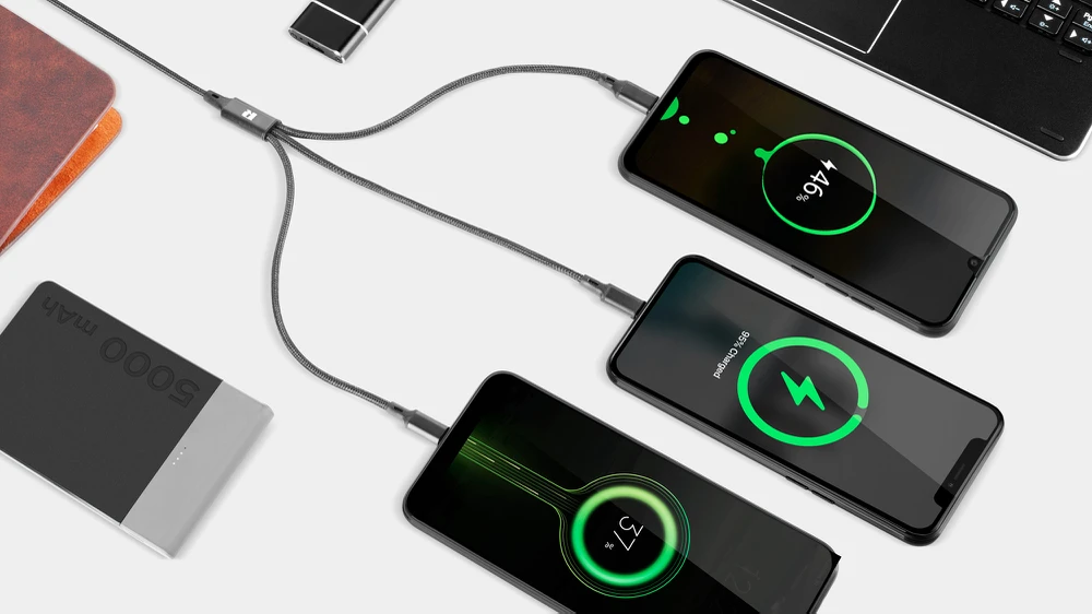 Rebel USB kabelis 3in1 microUSB USB C Lightning 1m