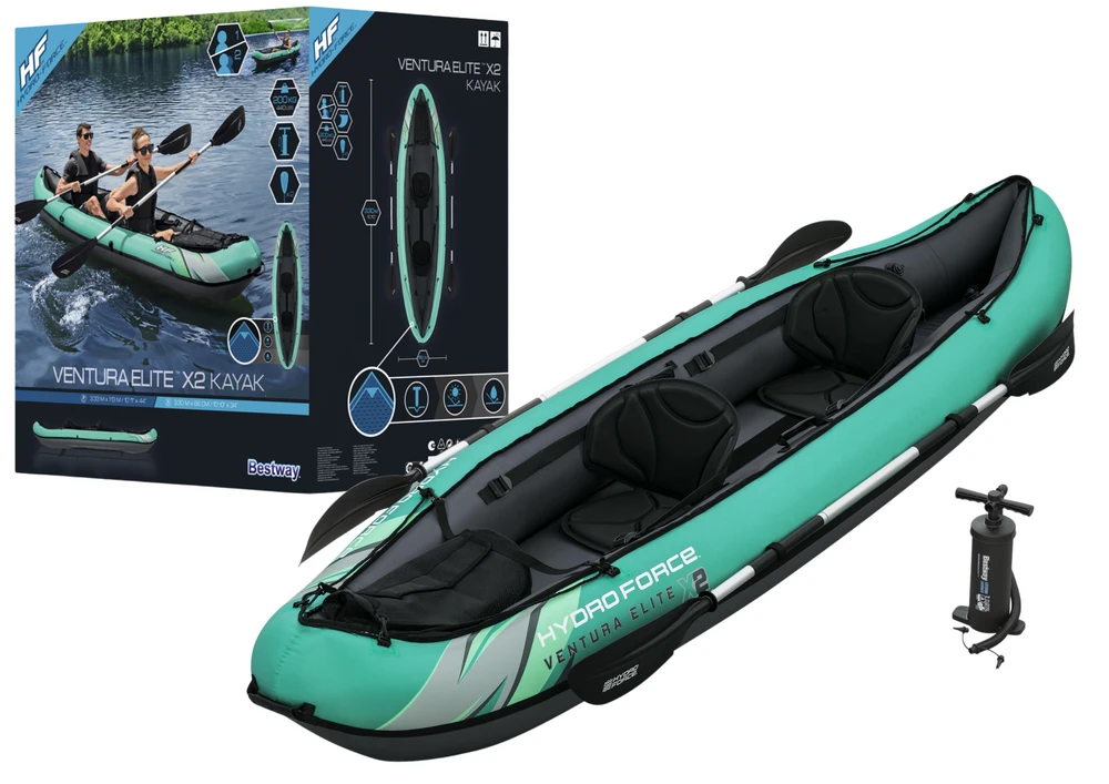 Bestway 2 asmenų kayak Ventura Elite X2 pripučiama valtis Hydro Force irklas 65052