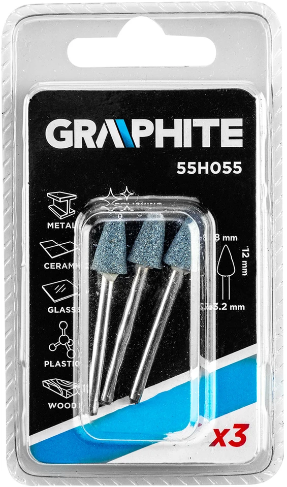Kamień Šlifavimo akmens kūgis 8 x 12 mm, kotas 3,2 mm, 3 vnt.
