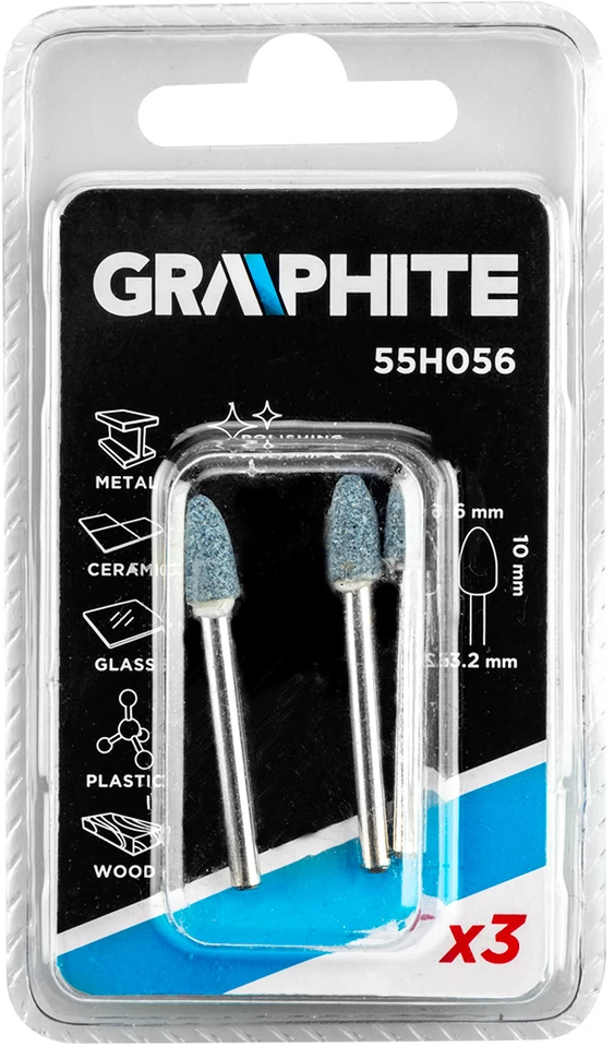 Kamień Šlifavimo akmuo 6 x 10 mm, kotas 3,2 mm, 3 vnt.