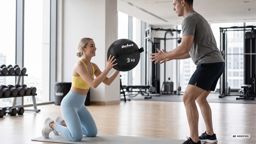 Kamuolys lekarska do ćwiczeń fitness, rehabilitacyjna, 8kg, REBEL ACTIVE