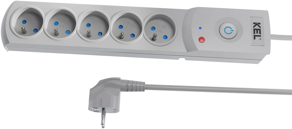 KEL Maitinimo juosta su saugikliu ir apsauga nuo viršįtampių profesional, 5 lizdai, ilgis 3 m, 10 A, 230 V, 2300 W, pilka