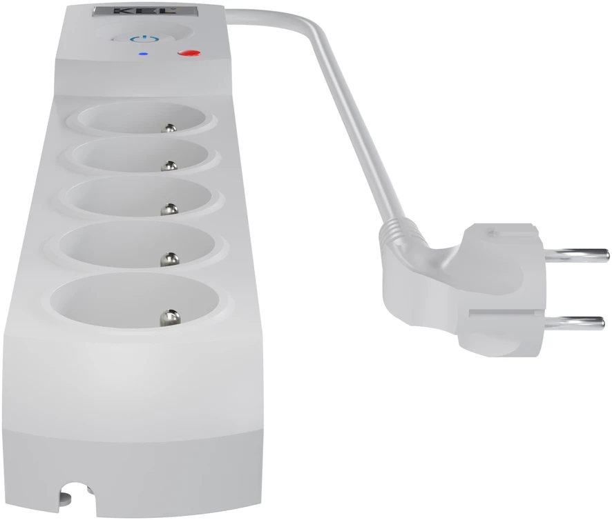 KEL Listwa zasilająca su bezpiecznikiem i układem przeciwprzepięciowym professional, 5 gniazd, ilgis 5m, 10a, 230v, 2300w, pilka