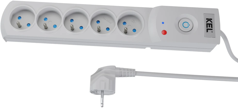 KEL Listwa zasilająca su bezpiecznikiem i układem przeciwprzepięciowym professional, 5 gniazd, ilgis 1,5m, 10a, 230v, 2300w, pilka