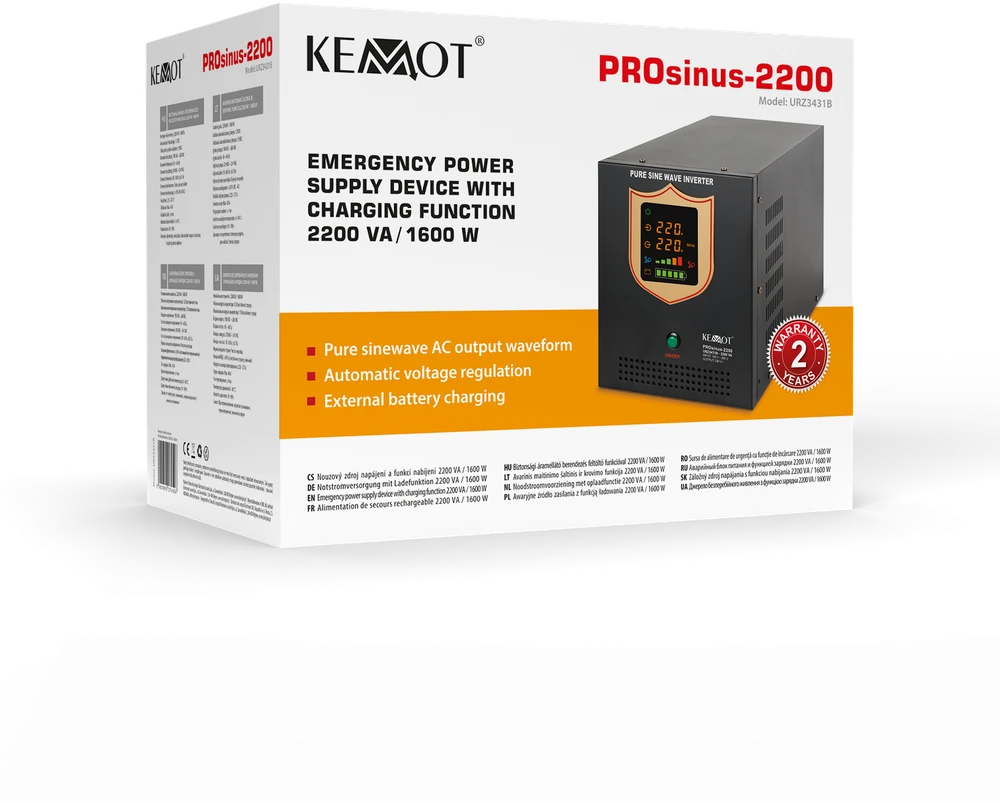 Nepertraukiamo maitinimo šaltinis 12V 230V 2200VA/1600W KEMOT PROsinus 2200