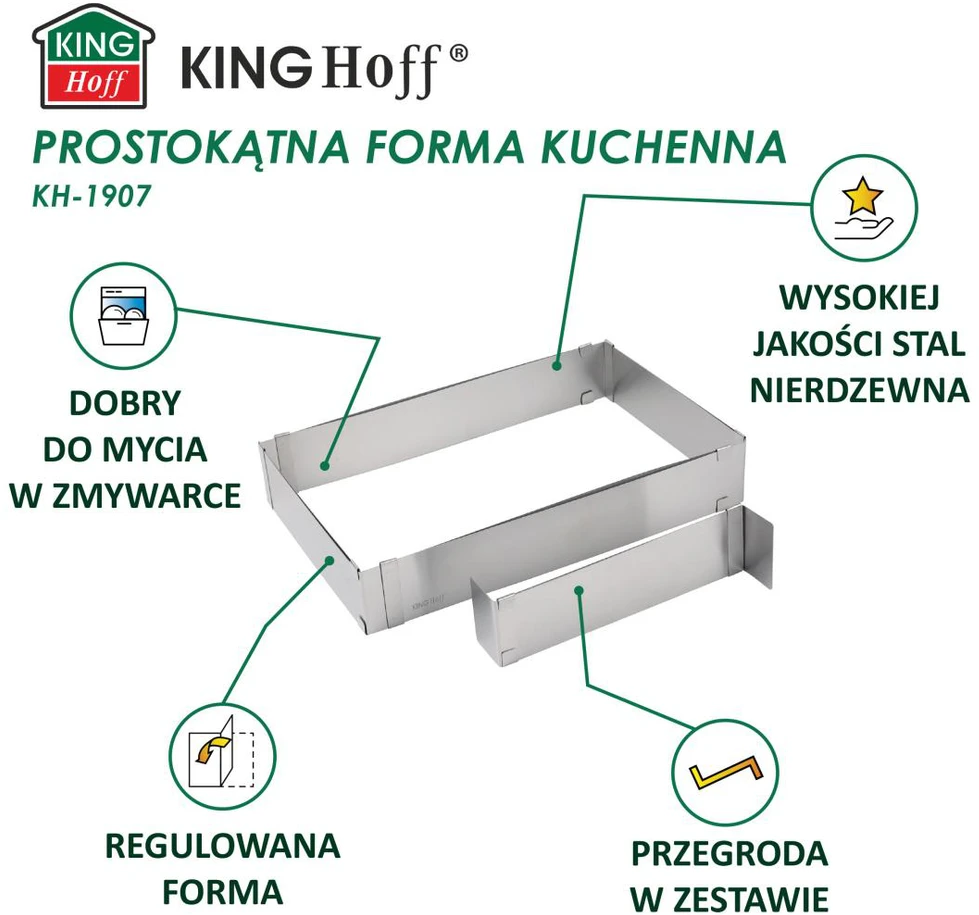 King Hoff Keto forma, kvadratinė, reguliuojamo skersmens, plieninė, kh-1907
