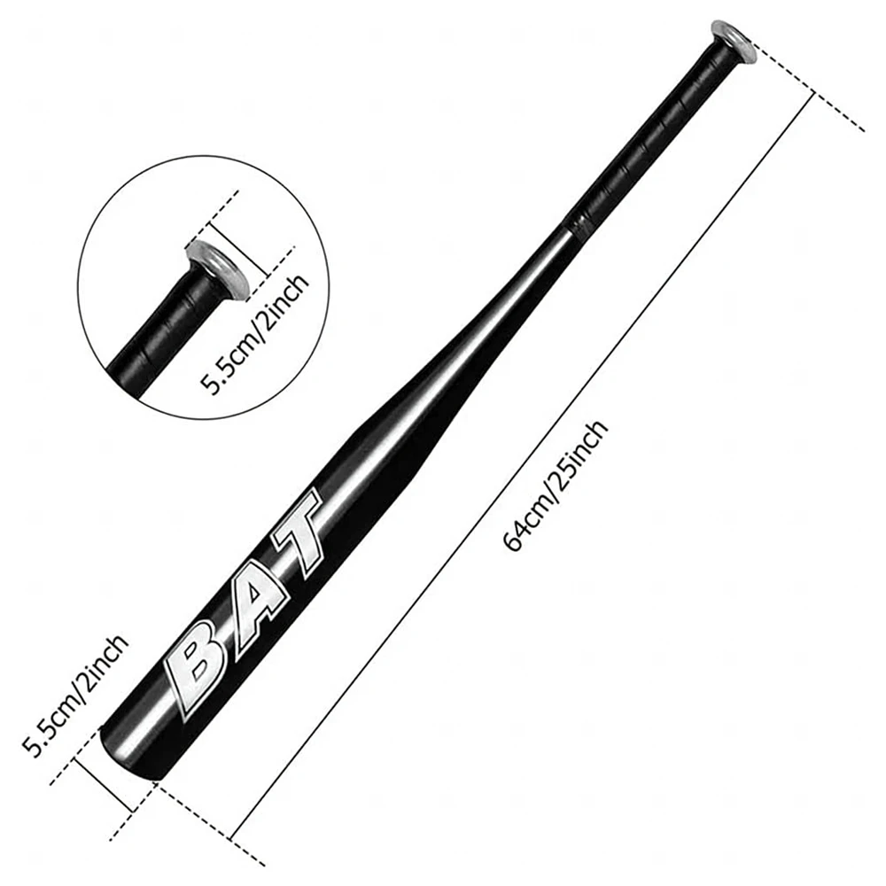 Kij Beisbolo lazda, aliumininė, 25 colių, 64 cm, stipri, treniruočių, juoda