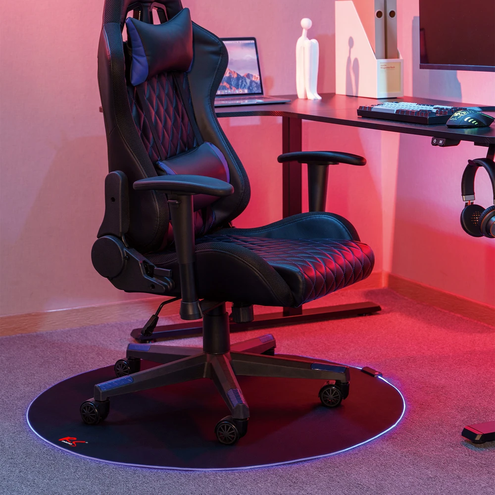 NanoRS RS171 žaidimų sėdynės kilimėlis su RGB apšvietimu, grindų kilimėlis po kėde, skersmuo 100 cm, Juodas