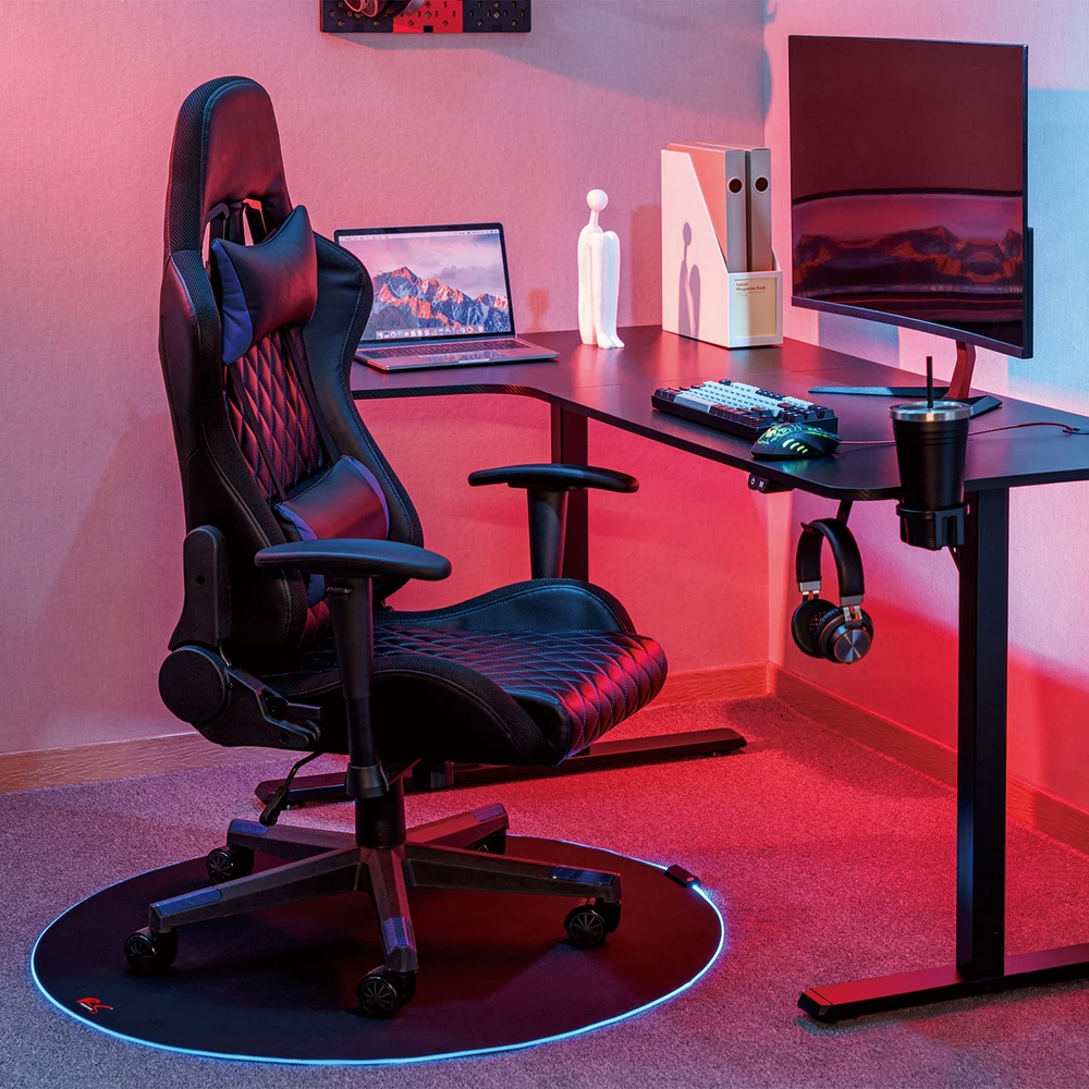 NanoRS RS171 žaidimų sėdynės kilimėlis su RGB apšvietimu, grindų kilimėlis po kėde, skersmuo 100 cm, Juodas