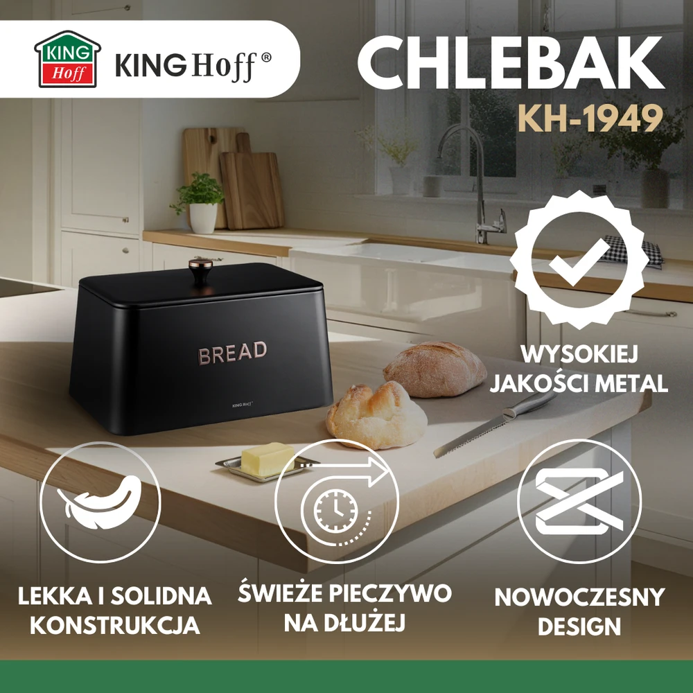 Chlebak Metalinė duoninė, 35x23x21cm, juoda, kinghoff, kh-1949