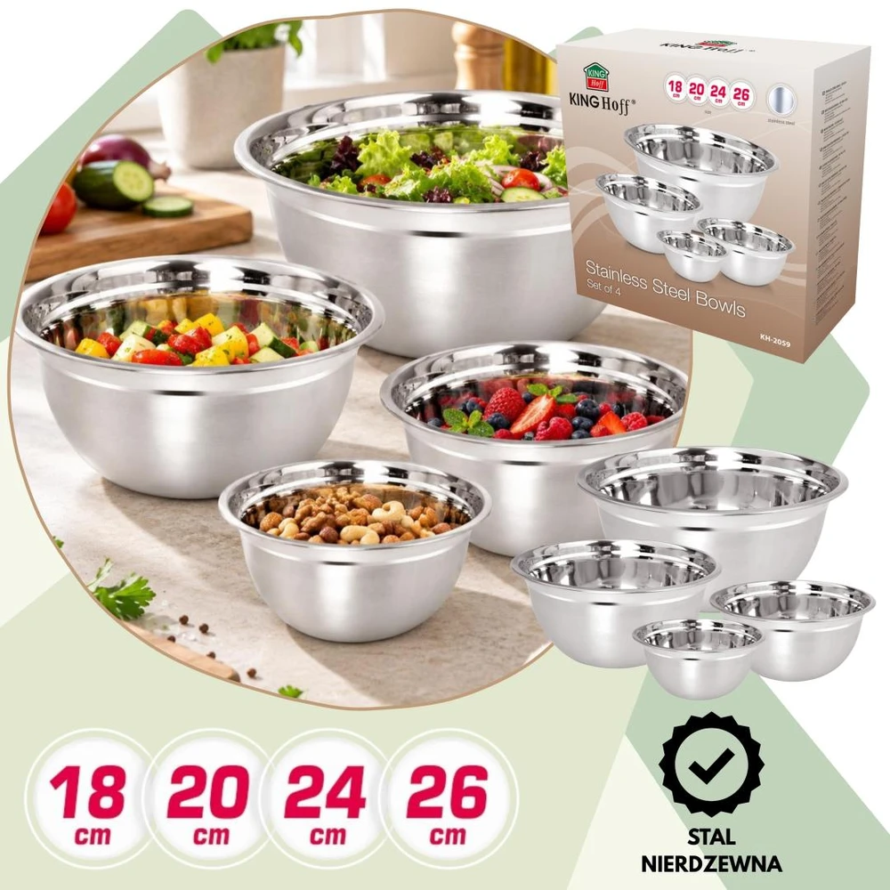 King Hoff Rinkinys 4 misek kuchennych (18,20,24,26 cm), nerūdijantis plienas, kinghoff