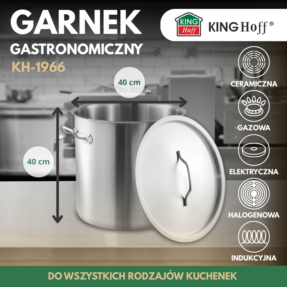 Garnek Puodas Gastronorm puodas, nerūdijantis plienas, skersmuo 40cm, 50l, kinghoff, kh-1966