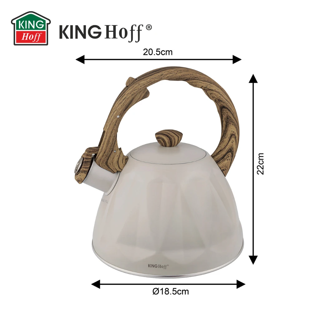 King Hoff Virdulys, Švilpiantis virdulys, 2 l, kreminės spalvos, nerūdijančio plieno