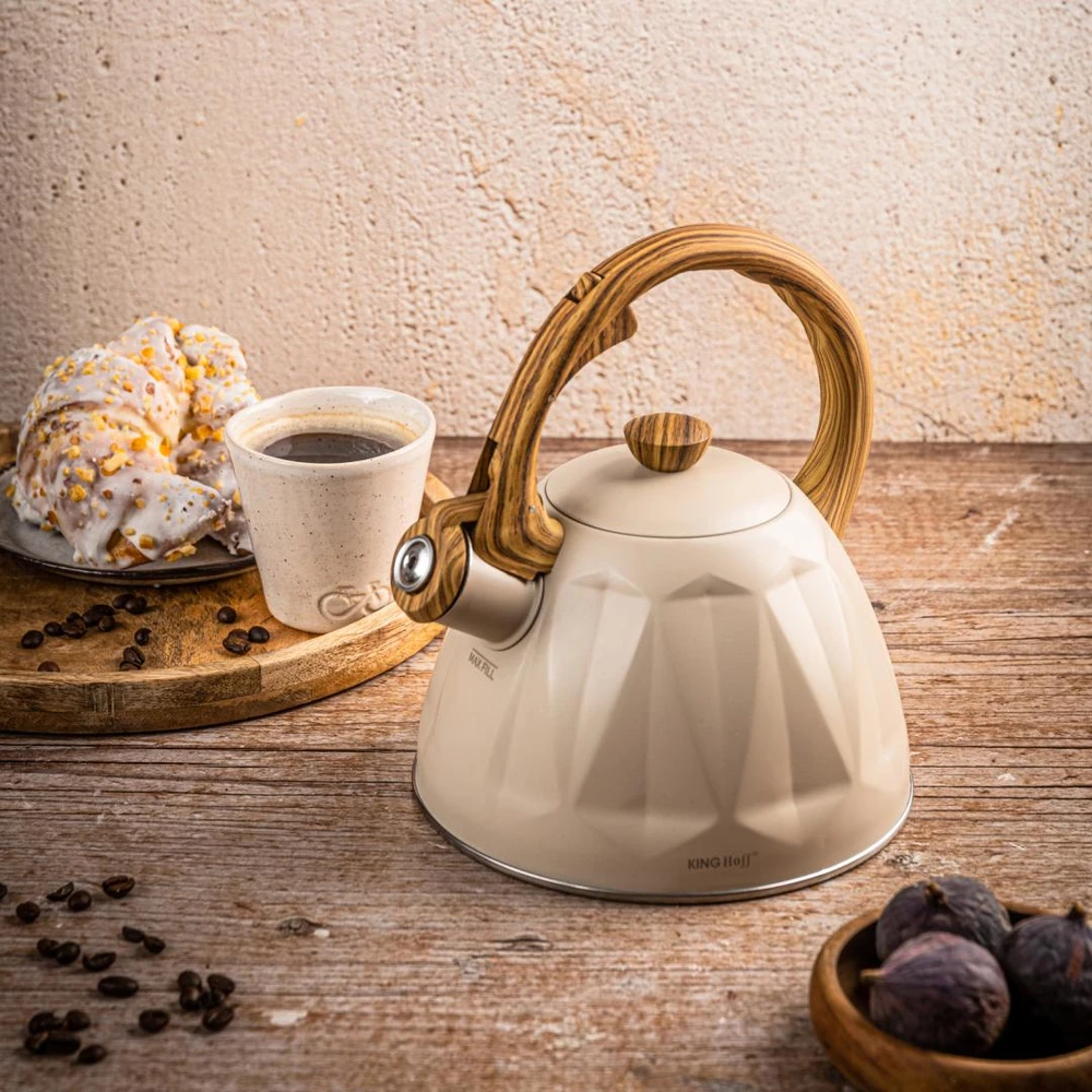 King Hoff Virdulys, Švilpiantis virdulys, 2 l, kreminės spalvos, nerūdijančio plieno