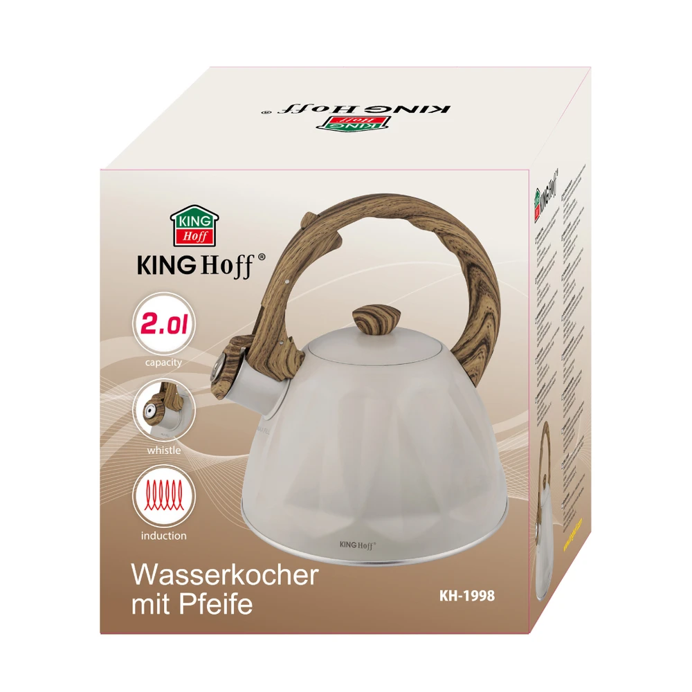 King Hoff Virdulys, Švilpiantis virdulys, 2 l, kreminės spalvos, nerūdijančio plieno