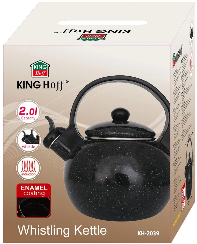 King Hoff Virdulys, Švilpiantis virdulys, emaliuotas plienas, juodas, 2,2 l, „Kinghoff“, kh-2039