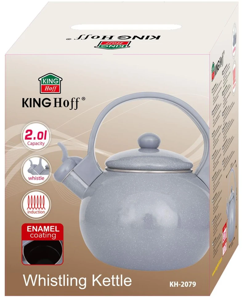 King Hoff Virdulys, Švilpiantis virdulys, emaliuotas plienas, pilkas, 2,2 l, „Kinghoff“, kh-2079