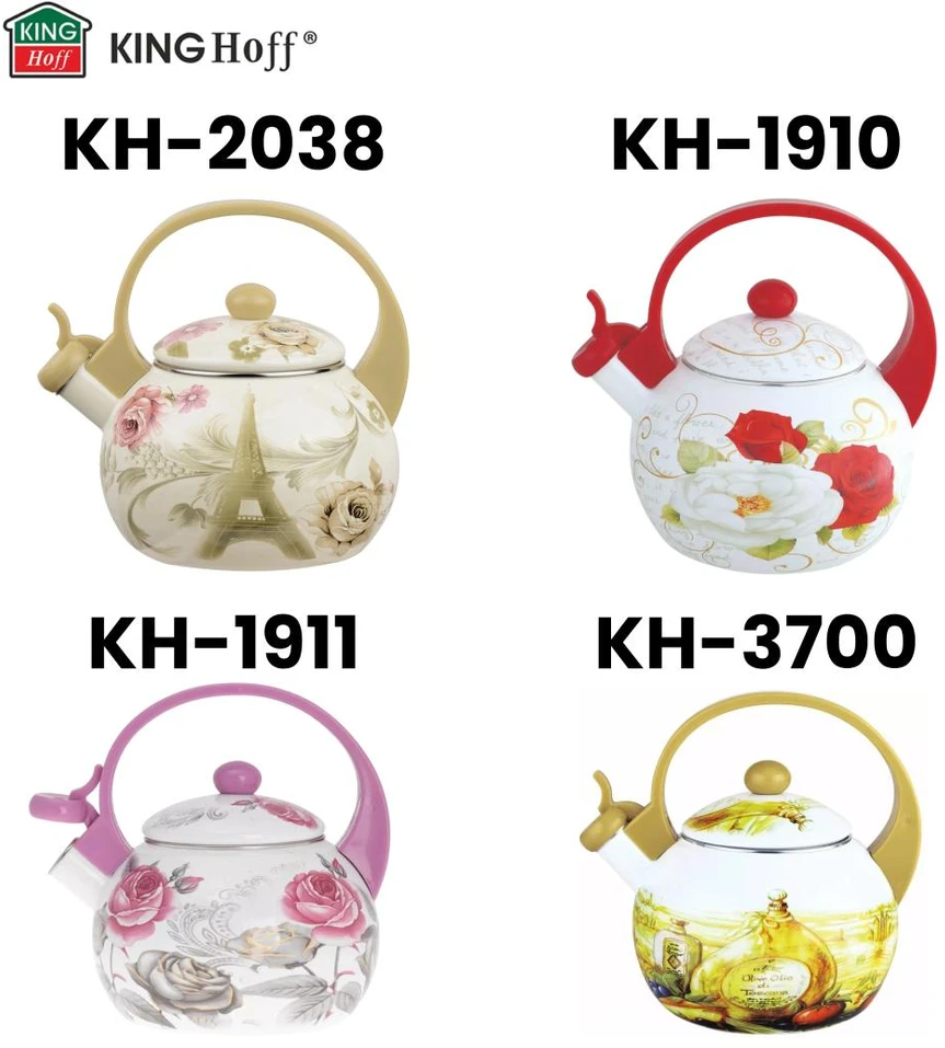 King Hoff Virdulys, Virdulys su švilpuku, emaliuotas plienas, raštas - Paryžius, 2 l, kinghoff, kh-2038