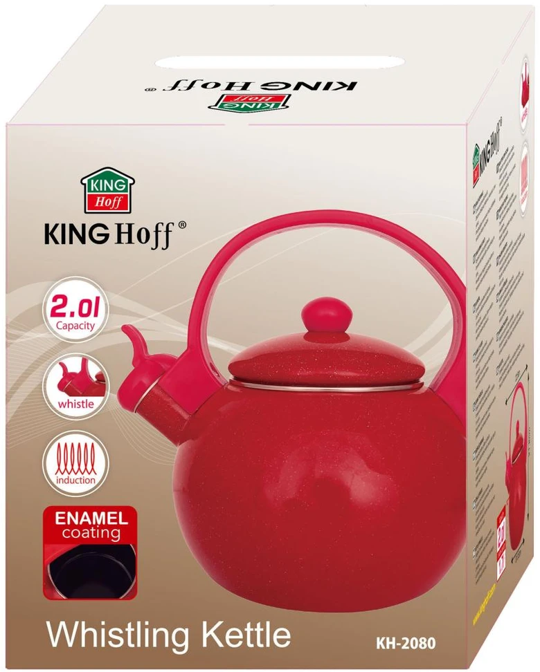 King Hoff Virdulys, Švilpiantis virdulys, emaliuotas plienas, raudonas, 2,2 l, „Kinghoff“, kh-2080