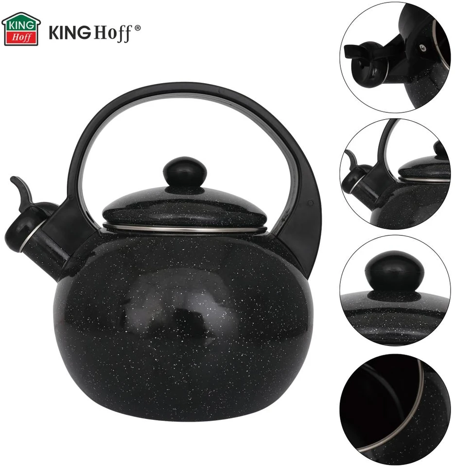 King Hoff Virdulys, Švilpiantis virdulys, emaliuotas plienas, juodas, 2,2 l, „Kinghoff“, kh-2039