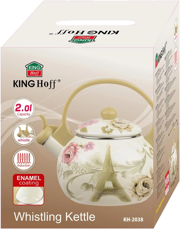 King Hoff Virdulys, Virdulys su švilpuku, emaliuotas plienas, raštas - Paryžius, 2 l, kinghoff, kh-2038