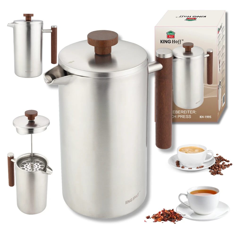 Zaparzacz Infuzeris, prancūziškas presas, 1 l, dvigubos sienelės, medinė rankena