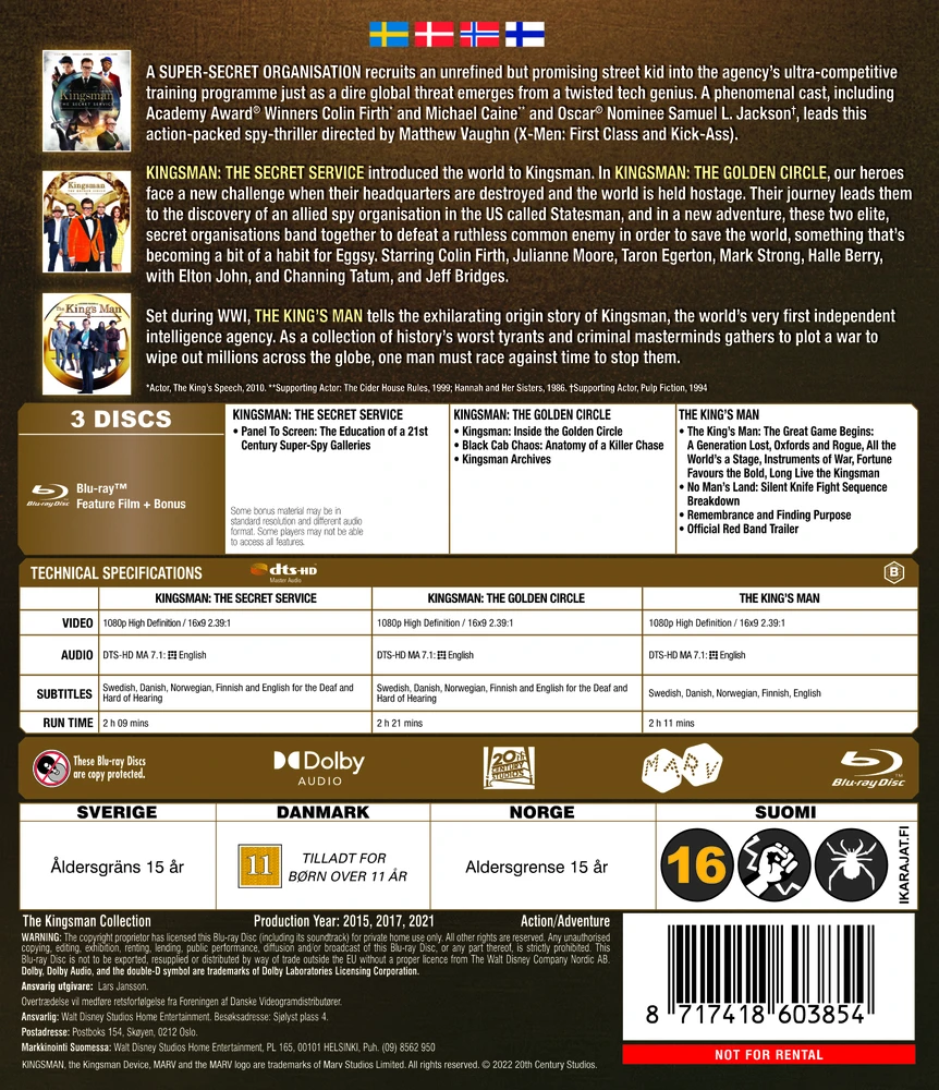 „Kingsman 3“ filmų kolekcija (3 DVD)