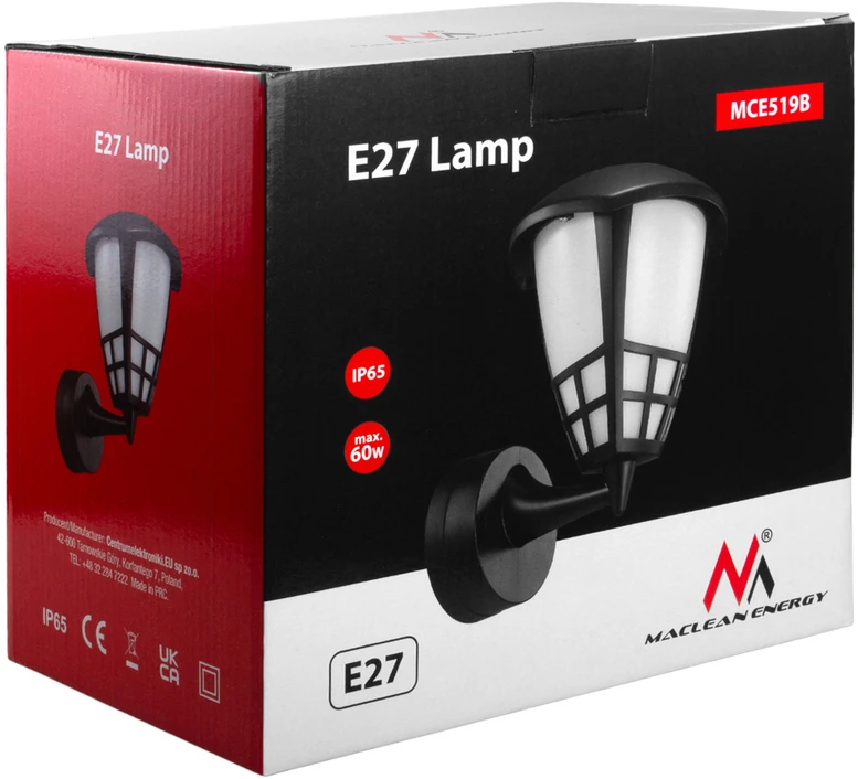 Kinkiet Sieninis šviestuvas 1xE27 Maclean, maks. apkrova 60W, IP65, juodas, MCE519 B