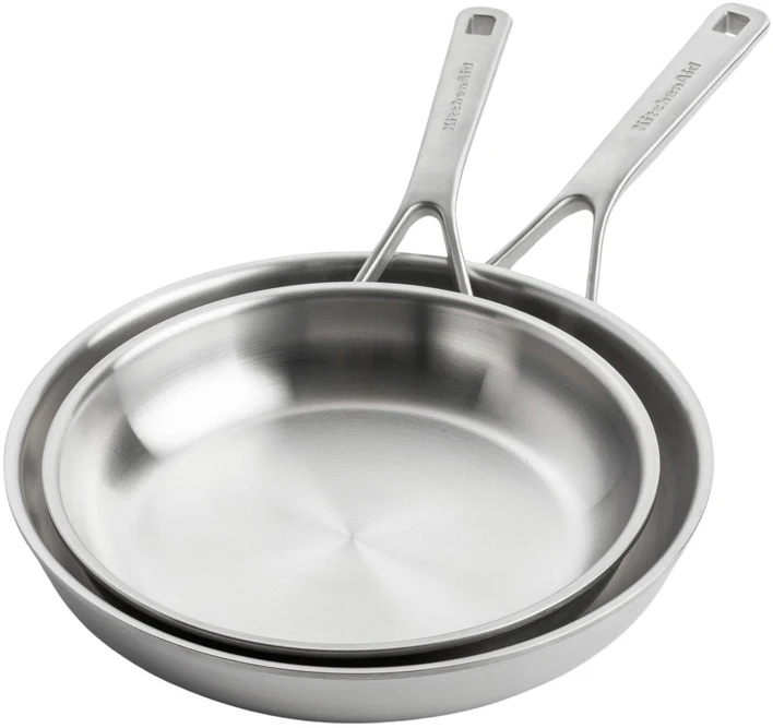 KitchenAid - „Multiply“ 4(7) dalių rinkinys be dangčio: puodas 16 cm / 1,5 l su dangčiu, troškintuvas 20 cm / 3,11 l su dangčiu, troškintuvas 24 cm / 4,91 l su dangčiu, keptuvė 24 cm - sidabrinė