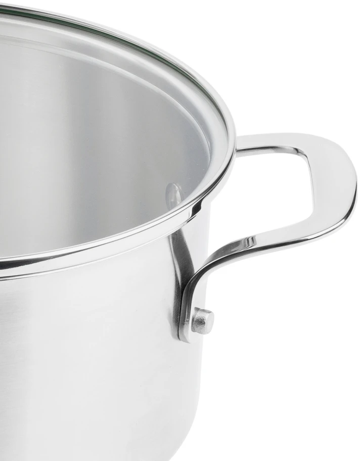 KitchenAid - Nerūdijančio plieno lakštų rinkinys: 20 cm troškintuvas su dangčiu, 24 cm troškintuvas su dangčiu, 16 cm puodas (be dangčio) - sidabro spalvos