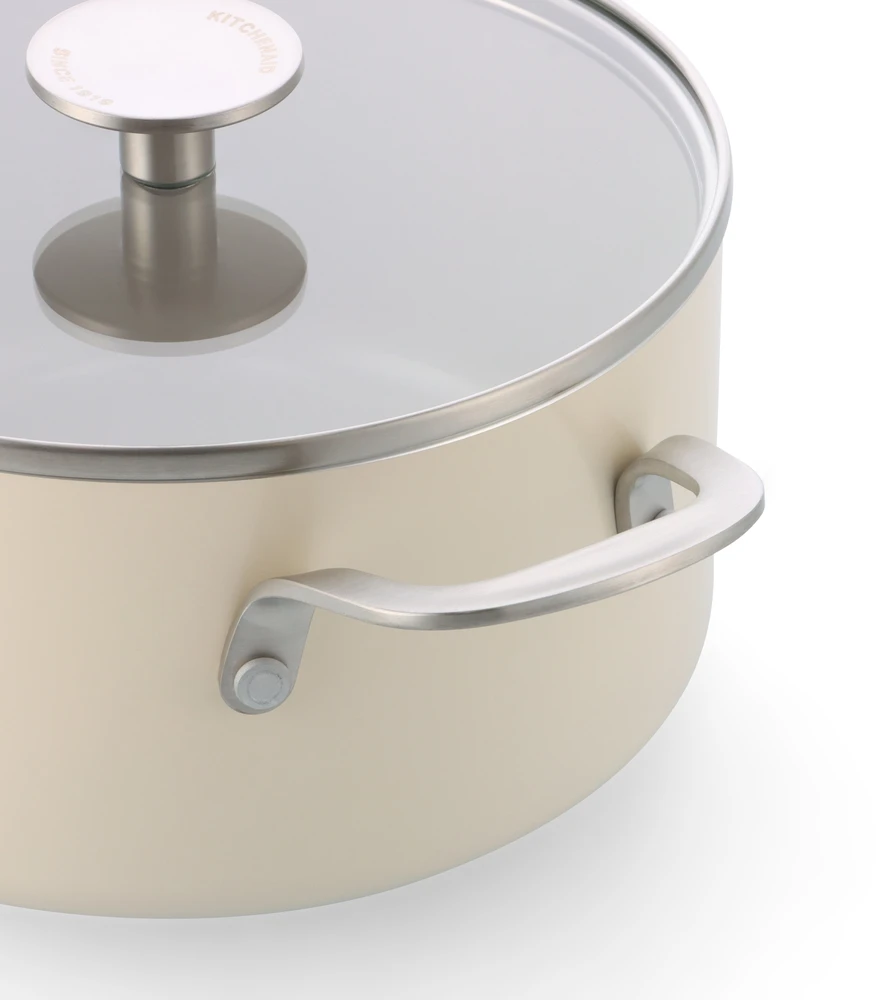 KitchenAid - Spalvota aliuminio keptuvė su 2 šoninėmis rankenomis - migdolų kremo spalvos - 24 cm