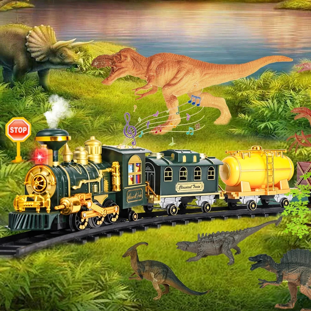 Lean Toys Elektrinis traukinys su dinozaurais ir nuotolinio valdymo pultu