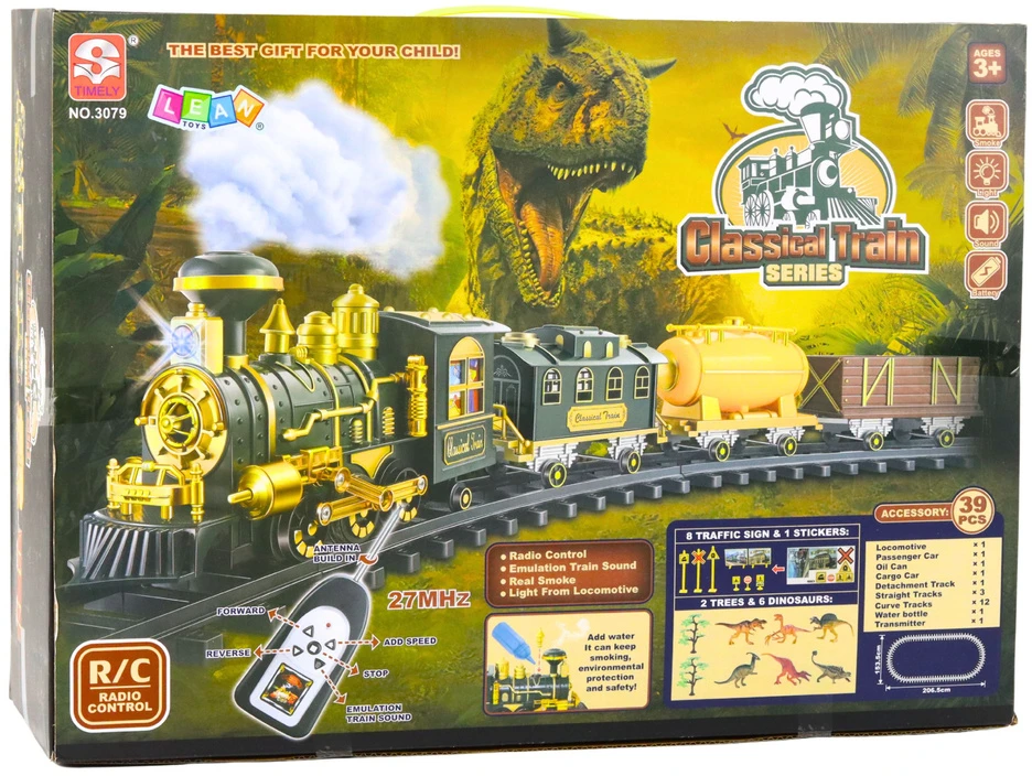 Lean Toys Elektrinis traukinys su dinozaurais ir nuotolinio valdymo pultu