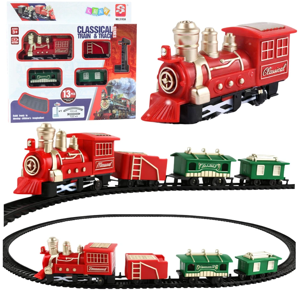 Lean Toys Klasikinis traukinio žaislas su bėgiais, 13 dalių