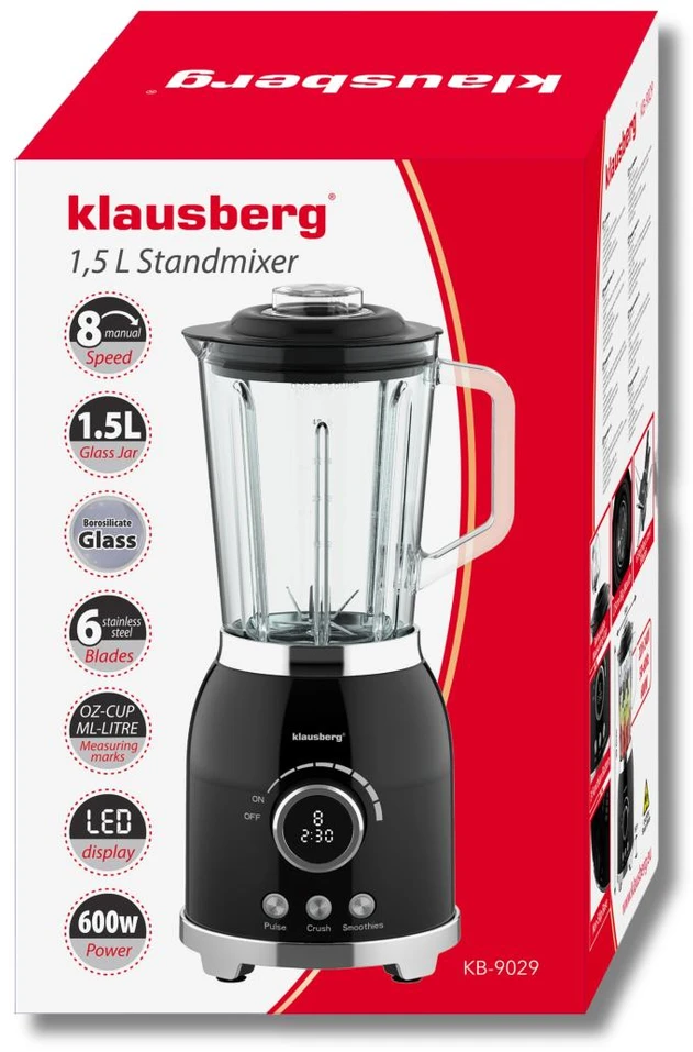 Klausberg Maišytuvas Ąsotinis trintuvas, LED ekranas, kokteilių maišytuvas smulkina ledą, 1,5 l