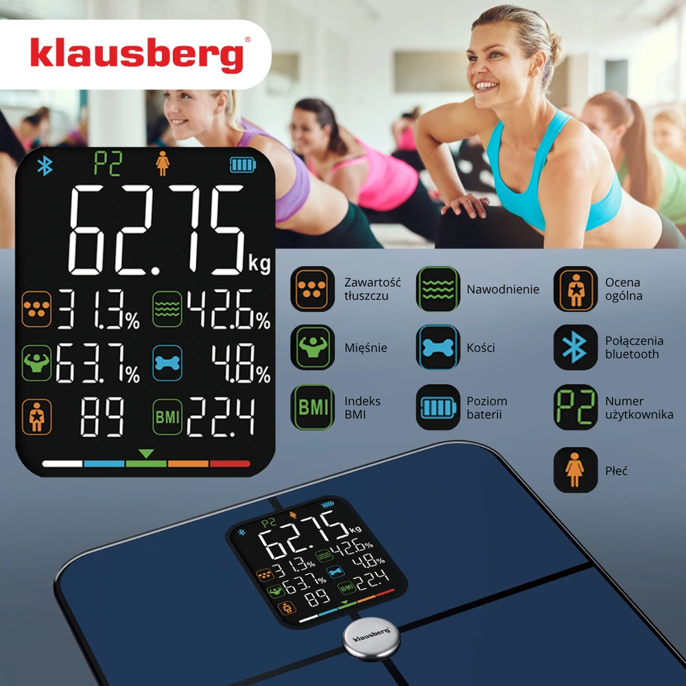 Klausberg Svarstyklės Išmaniosios vonios svarstyklės, kūno sudėties analizatorius, 180 kg, analitinės, išmanios