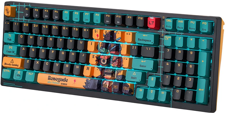 Klaviatūra žaidimams A4Tech Bloody AT98 RENEGADE Alpha Optical Switch, mechaninė, su foniniu apšvietimu, daugiaspalvė