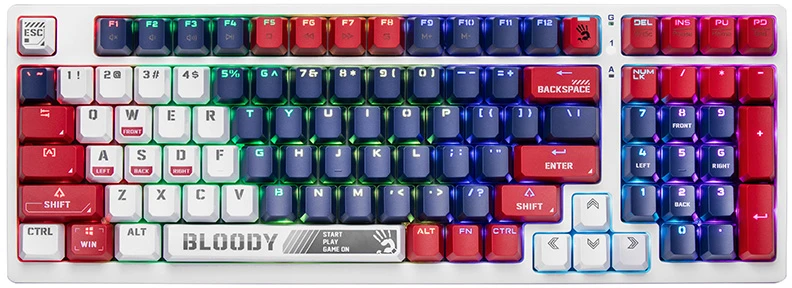 Klaviatūra žaidimai A4Tech Bloody S98 Sports BLMS Raudona Plus laidinis mechaninis apšvietimas daugiaspalvis